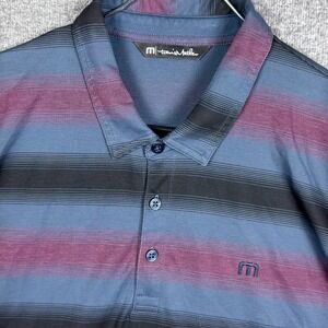Travis Mathew Polo Shirt Mens XL Striped Performance Pique Golf Stretch Pima